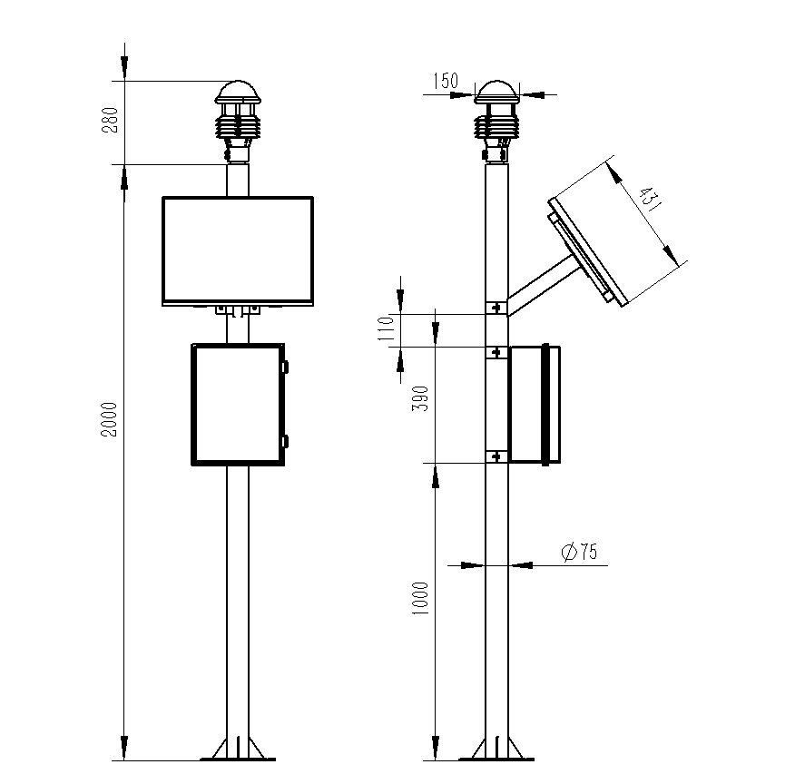 田間小氣候自動觀測儀產品尺寸圖